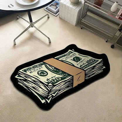 VIKAMA Upgraded Material Personalized Creative Dollar Simulated Money Carpet Living Room Bedroom Kitchen Bathroom Art Rug Mat