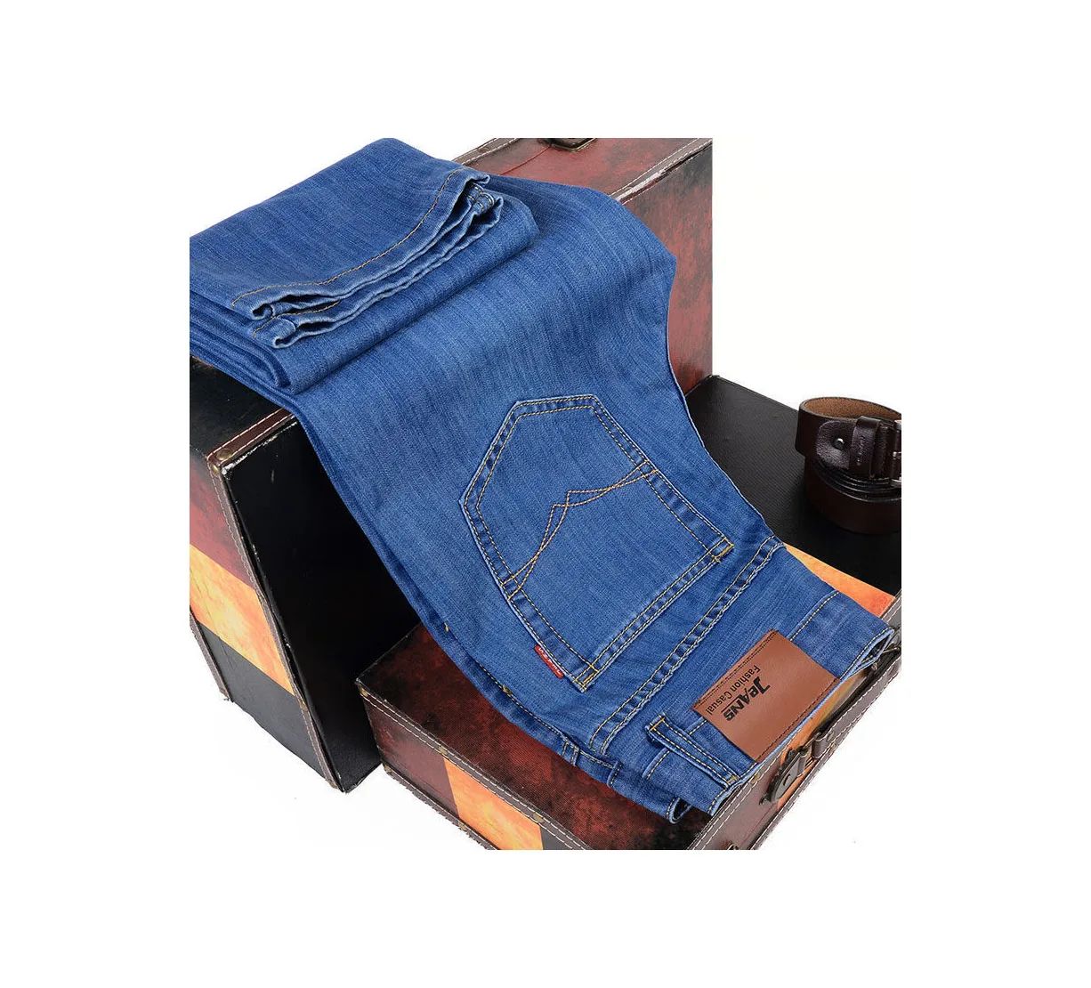 2025 Spring Autumn New Men's Jeans Casual Straight Stretch Fashion Classic Blue Black Work Denim Trousers Male Brand Clothing