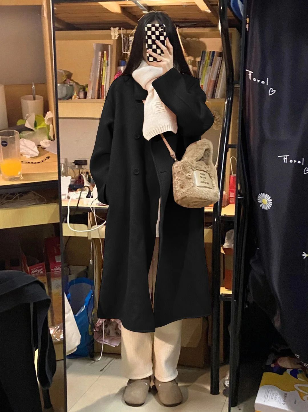 Winter Long Pink Woolen Coat French Hepburn Style Loose Casual Slimming Knee-Length Tweed Outerwear Women's Fashion