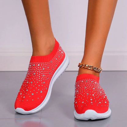 2024 New Crystal Breathable Mesh Sneaker Shoes for Women Comfortable Soft Bottom Flats Plus Size 43 Non Slip Casual Shoes Woman