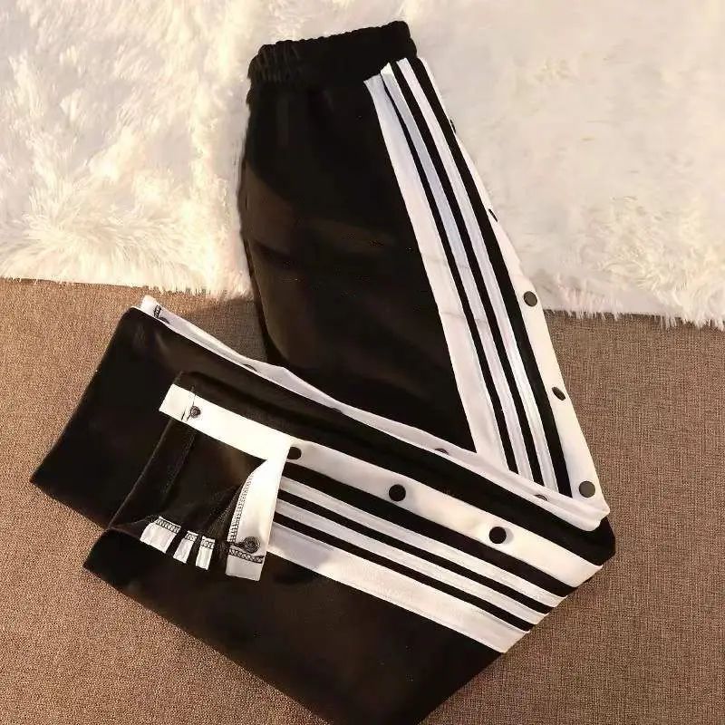 Women's Casual Side Stripe Split Pants Loose Wide Leg Comfortable Slimming Sports Trousers Trendy Ins Style Elastic Waist