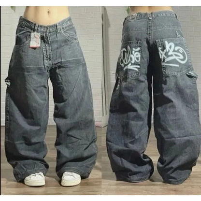 Calça Jeans Larga Y2K Masculina Americana com Bordado e Novo Padrão, Estilo High Street Vintage Hip Hop Moda Casual Joker para Casais