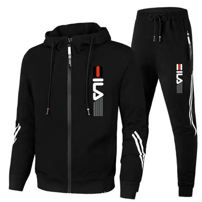New striped men's autumn and winter jogging fitness set, casual sportswear set, 2-piece zippered sweatshirt + sweatpants set