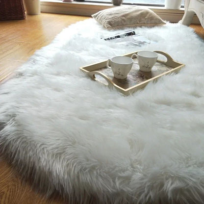 Super Soft Plush Oval Rug Mat Fluffy White Carpets for Living Room Home Decor Bedroom Kid Room Decoration Salon Thick Pile Rug