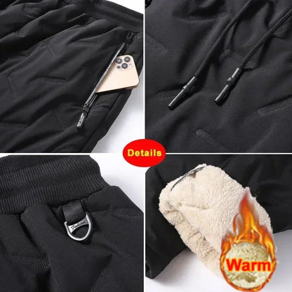 7xl Winter Down Cotton Pants Men's Casual Waterproof Zipper Pocket Thickened Wool Warm Pants Jogger Outdoor Cold-proof Ski Pants
