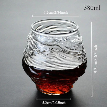 Conjunto de Copos de Uísque de Montanha Glacial 3D Japonesa - Copos Baixos & para Pedras com Caixa de Presente de Madeira para Uísque, Vodka, Vinho