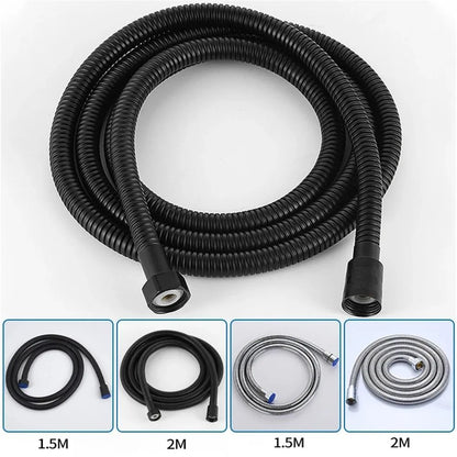 1,5/2M Mangueira de chuveiro flexível preta/prata SUS 304 Tubo de chuveiro longo para banheiro Extensão de tubo de água Tubo de puxar Acessórios para banheiro