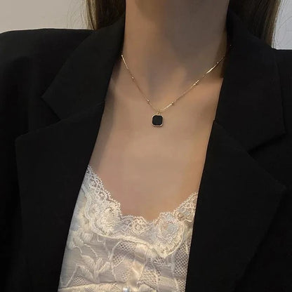 Colares de Aço Inoxidável Preto Exquisito Minimalista Pingente Quadrado Gargantilha Correntes Colar da Moda para Mulheres Presentes de Joalheria para Festas