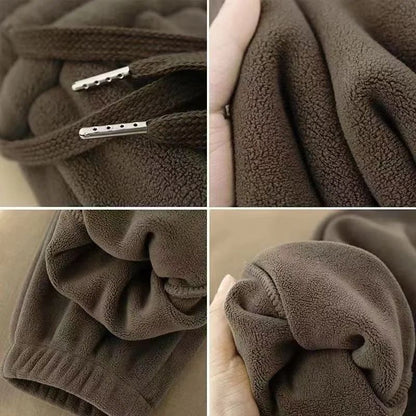 Double-Sided Zippered Fleece Pants For Men Thickened Winter Warm Sweatpants Casual Loose Fit Outerwear Trousers
