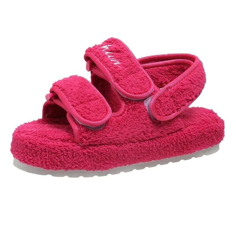 Fur Platform Sandals Women Summer Thick Flat Slides Sandals Girl Fashion Casual Beach Shoes Ladies Open-Toe Plus Size Shoes