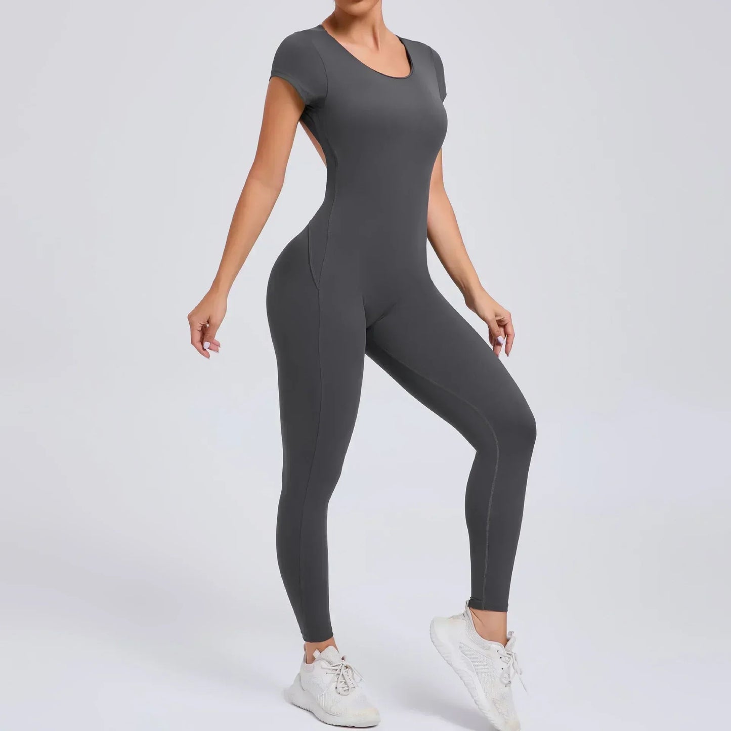 Seamless Yoga Jumpsuits Sports Fitness Hip-lifting Short-sleeved Backless One-piece Workout Gym Leggings Tracksutis for Women