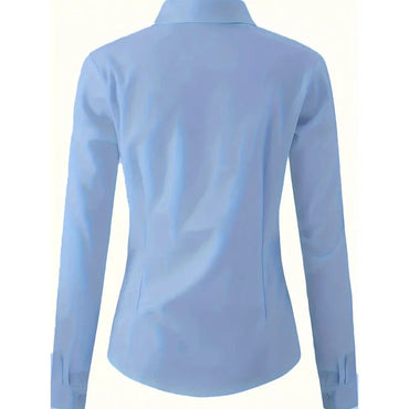 Solid Button Front Shirt, Elegant Long Sleeve Lapel Shirt for Spring Fall Fashion Women's Clothing Basic Blouses OL Womens Tops