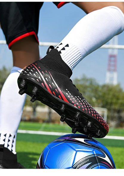 Red Male Football Boots Outdoor Training Football Field Cleats Man Lace-Up Anti-Slip Men’s Soccer Shoes Society botas de futbol
