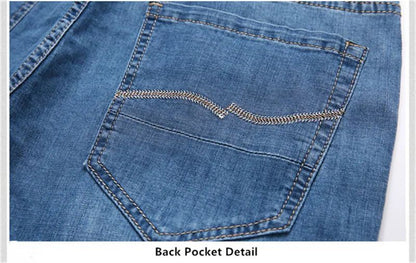 Summer Shorts Calf Length Trousers Plus Size 48 42 Men Denim Elastic Stretched Thin Jean Oversized Classic Straight Streetwear
