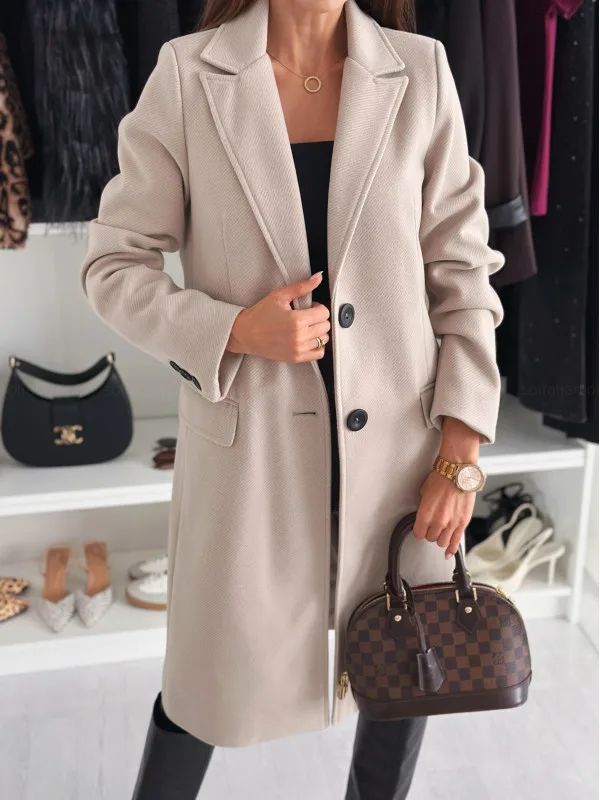 Hot Sale Of The Season Autumn Winter Simple Long Sleeve Solid Color Single Button Woolen Coat Women's Fashionable Elegant Outerw