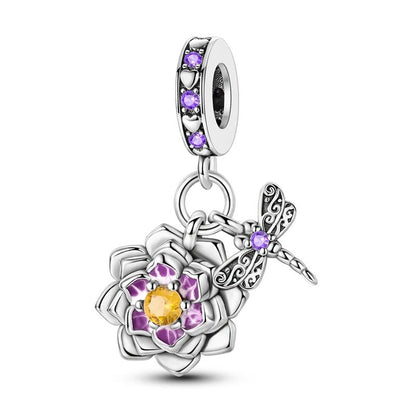 Pingente Charm Libélula Tema Primavera Prata Esterlina 925 Borboleta Flor Pendente Compatível com Bracelete Colar Joias DIY