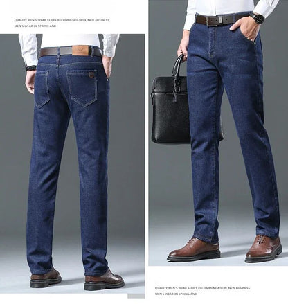 Calça Jeans Masculina de Inverno Forrada de Lã Grossa Sherpa Casual de Negócios Veludo Reta Masculina de Lã Pelúcia Clássica Elástica