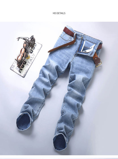 Calça Jeans Masculina Slim Fit 2024 de Material Fino ou Grosso Luxo Estilo Clássico Negócios Jeans Elástico Calças Masculinas Roupas