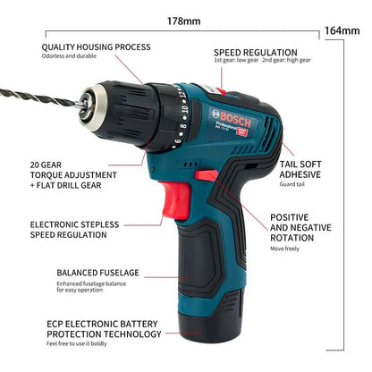 Bosch GSB-12-V30 Furadeira Elétrica a Bateria Parafusadeira Profissional de Impacto Pesado Sem Fio Multifuncional para Uso Doméstico