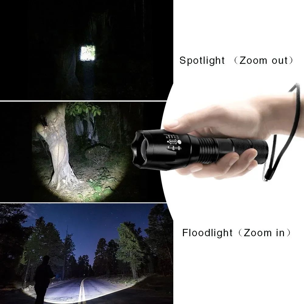 High Power T6 LED Flashlights Camping Torch 5 Light Modes Zoom Light Aluminum Alloys Waterproof Material External 18650 Battery