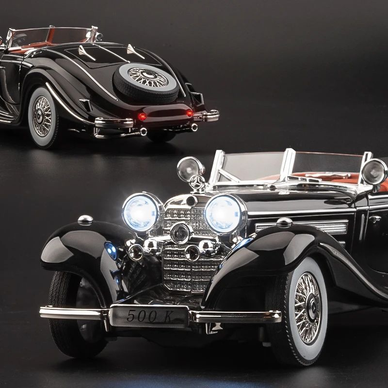 Simulação 1/24 Escala Benz 500K 1936 Clássico Modelo Carro Vintage Com Caixa de Exibição Presente de Aniversário Menino Coleção Miniatura Carro