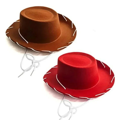 Chapéu de Cowboy Marrom e Vermelho de Feltro Estilo Lenhador Ajustável com Aba Larga Ocidental para Esportes ao Ar Livre Escalada Festa no Deserto Suprimentos