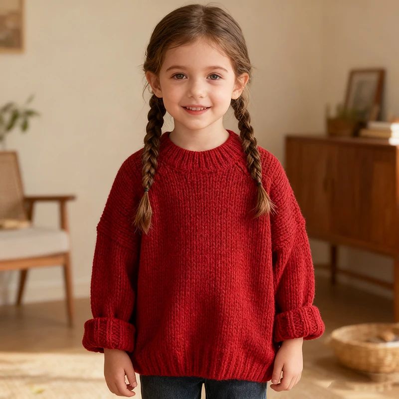 Suéter de malha de Natal para bebês 1-6 anos Tops Meninos Meninas Pulôver Suéteres vermelhos de outono Roupas de suéter infantil de manga comprida