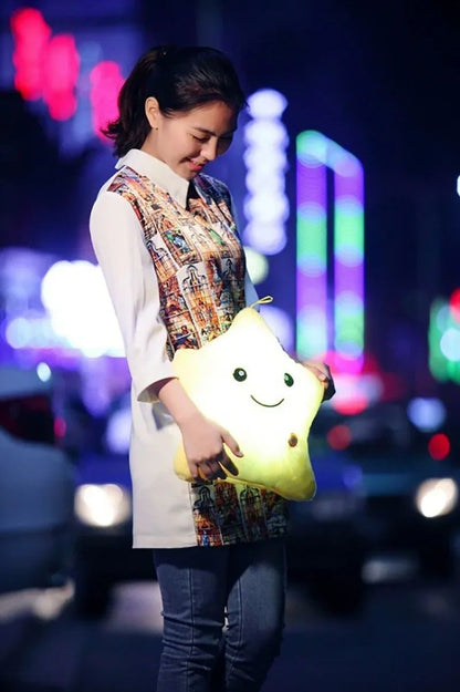 Luminous Star Plush Throw Pillow Bright Led Light Star Stuffed Cushion Sofa Decorative Pillow Office Sleeping Back Cushion Decor