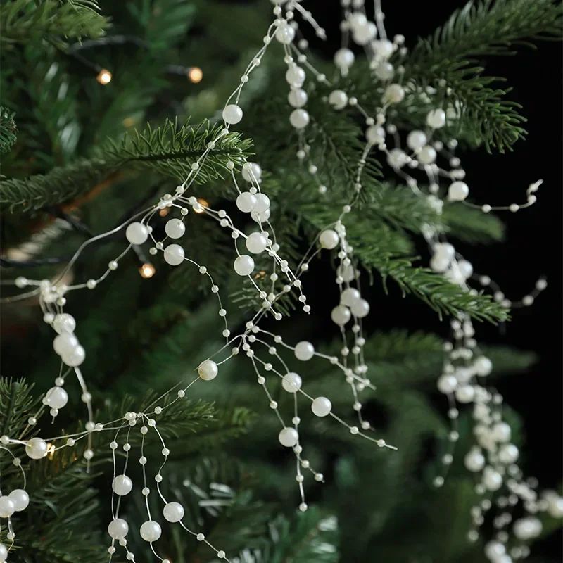 Christmas Pearl Bead Garland with Fishing Line Floral Hanging Ornament Bendable Design for Tree Decor Festival Party Arrangement