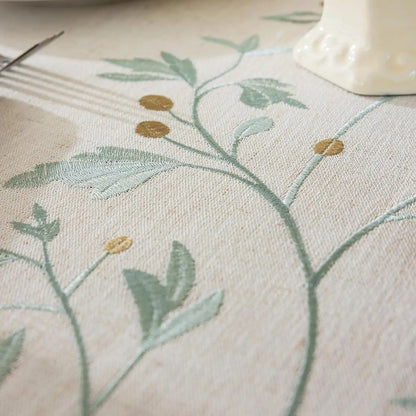 Embroidery Round Tablecloth, Cotton Linen Flower Dust Proof Table Cover, for Kitchen Dining Room,Party,Birthday Tabletop Decor
