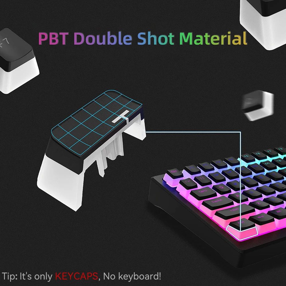 Novas teclas Pudding PBT 129 teclas Double Shot translúcidas para layouts de 60% 80% 100% perfil OEM para teclado mecânico gamer RGB