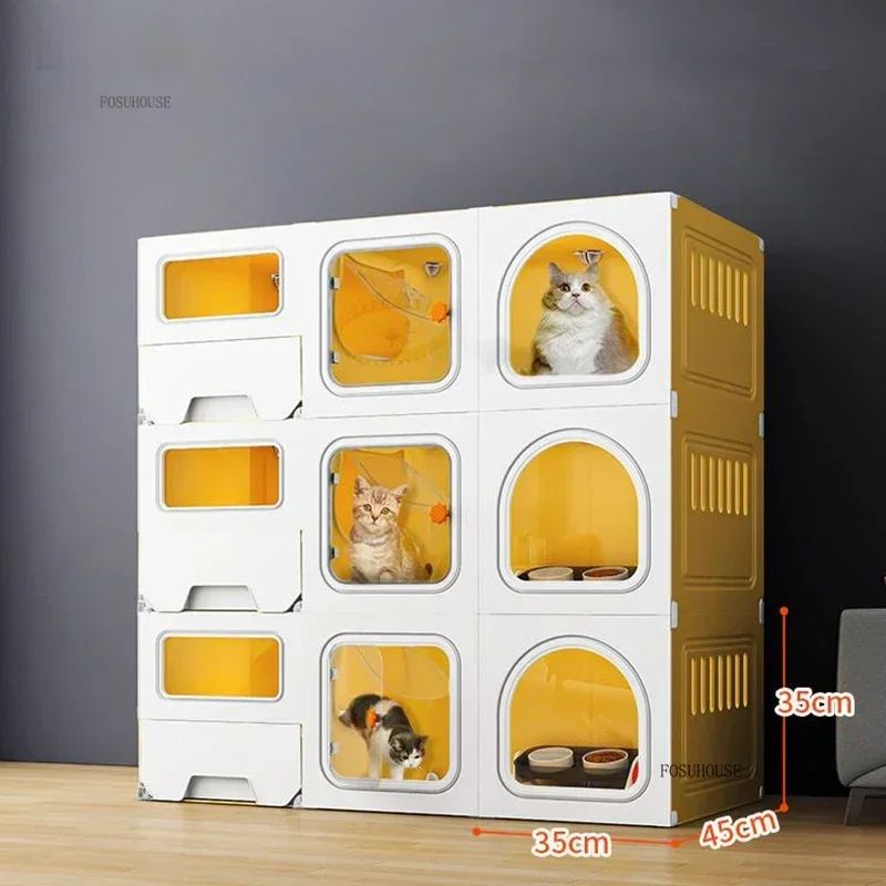 Gaiolas de luxo para gatos de três camadas com partição, gaiola de criação, espaço grande para animais de estimação, casa de gaiola para gatos com caixa de areia para gatos N