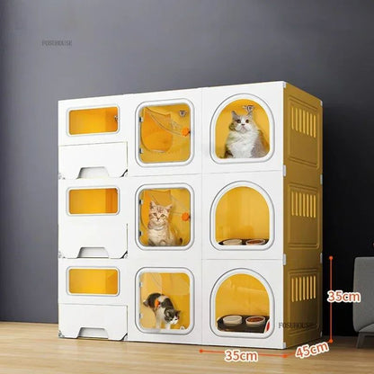 Gaiolas de luxo para gatos de três camadas com partição, gaiola de criação, espaço grande para animais de estimação, casa de gaiola para gatos com caixa de areia para gatos N