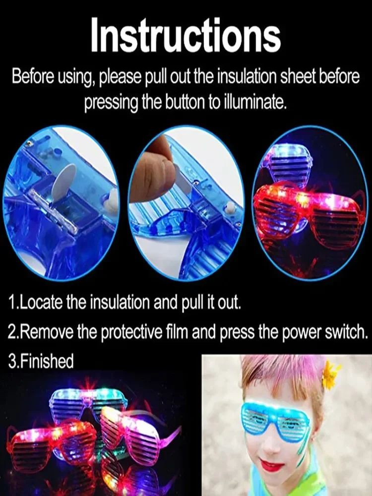 Light Up LED Shutter Glasses Party Sunglasses Glow in The Dark Neon Blinds for Rave Christmas Birthday Wedding  Party Decoration