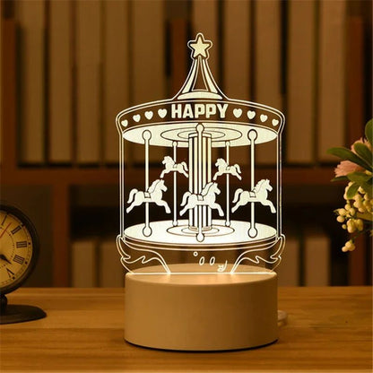 USB Operated 3D Acrylic LED Night Light Festival Birthday Kids Gifts Bedroom Bedside Decor Night Lamp Home Novelty Lighting