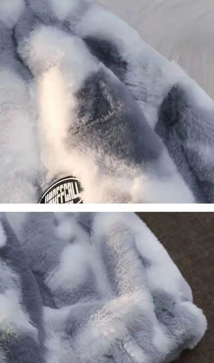 2025 Women's Tie Dye Lamb Fleece Jacket Autumn Winter Zipper Outerwear Warm Plush Harajuku Casual Loose Female Thick Coat