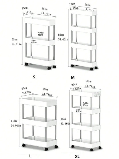 Rack de armazenamento móvel com 3/4 níveis para espaços estreitos, carrinho utilitário com rodinhas, prateleira organizadora fina para cozinha, banheiro e sala de estar