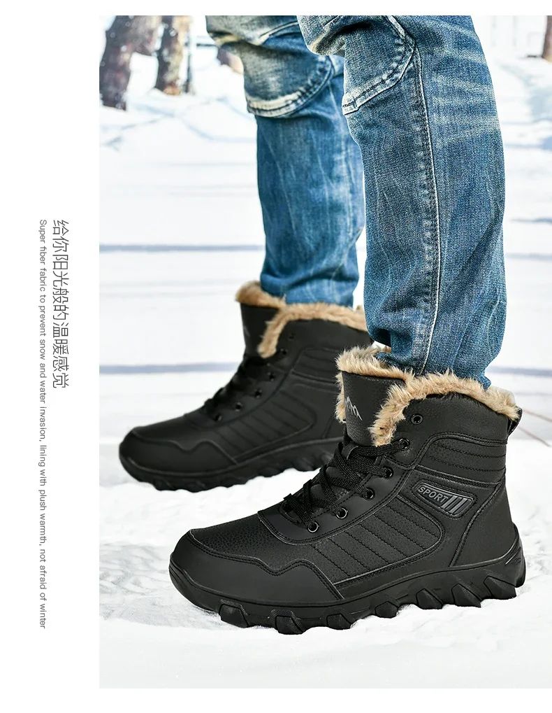 Calçados Masculinos 2025 Novas botas de inverno masculinas Pantufas Quentes Impermeáveis Antiderrapantes Tênis de pelúcia Botas de couro Masculinas Tamanho Plus 48