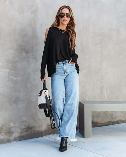 Women Denim Tassel Wide Leg Pants Jeans Washing Loose Fit Mid Waist Pockets Zipper Fly Solid Color Ankle Length Pants Basics