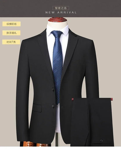 Suit 8XL (Blazer + Trousers) Men Korean Version of The Youth Elegant Fashion Simple Casual Gentleman Best Man Suit 2 Piece Suit