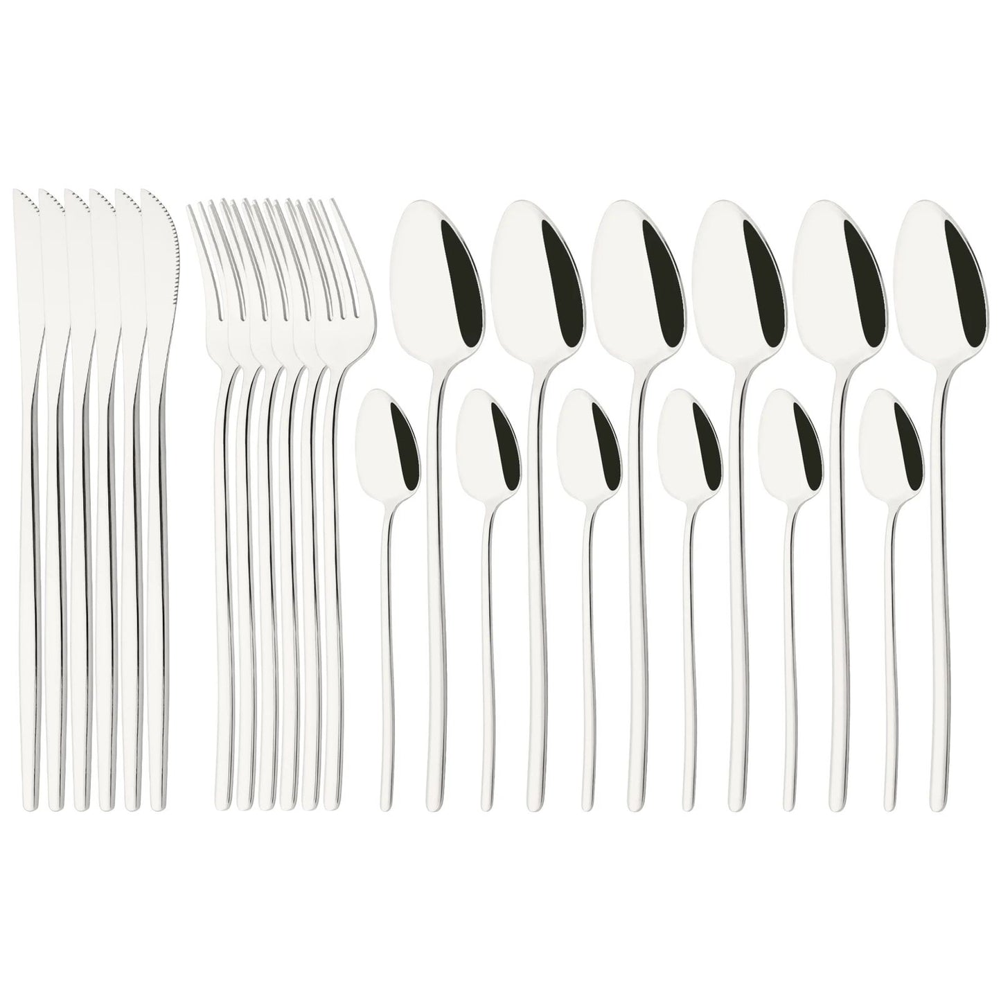 24Pcs Stainless Steel Dinnerware Set Kitchen Fork Spoon Knife Dinner Cutlery Set White Silver Western Flatware Tableware Set
