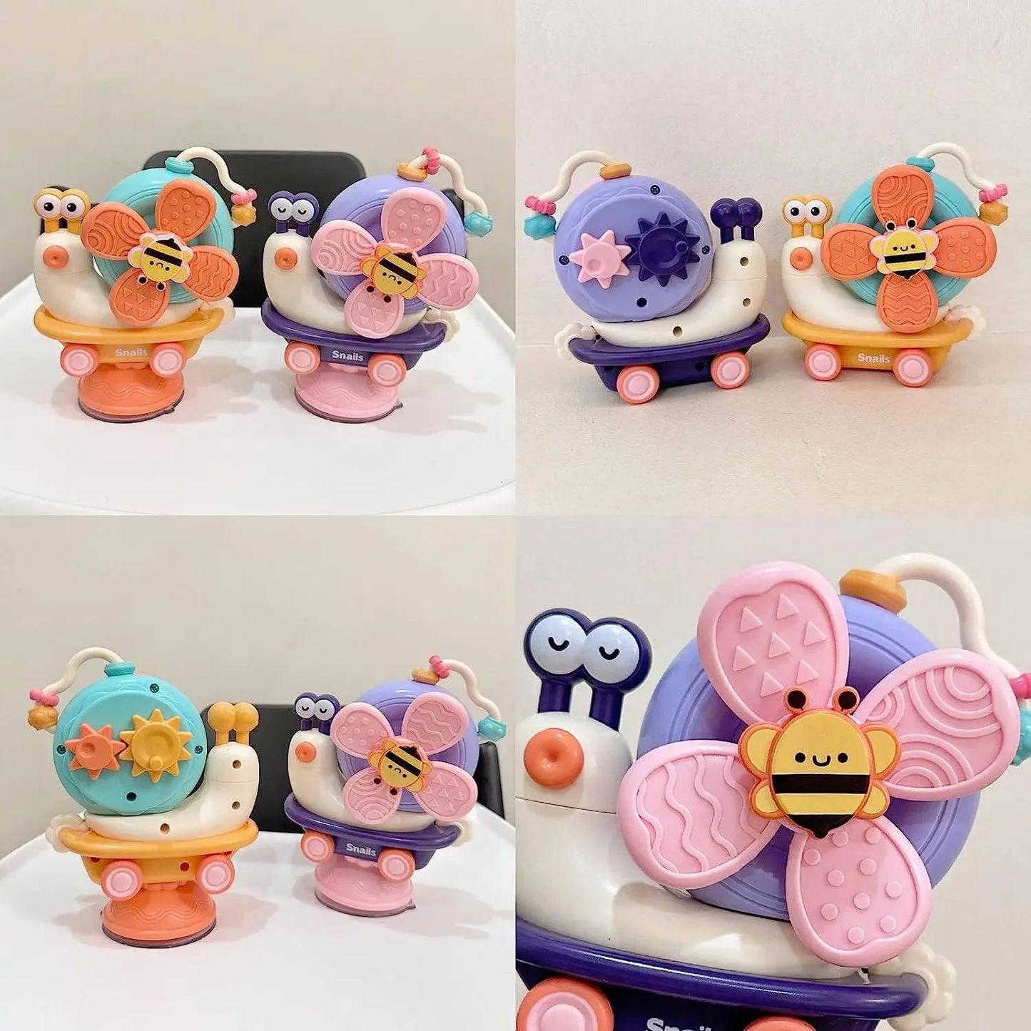 5 in 1 Baby Suction Cup Spinner for 0-12Month Snail Windmill Spinning Music Dining Table Infant Baby Fun Emotion Soothing Toy