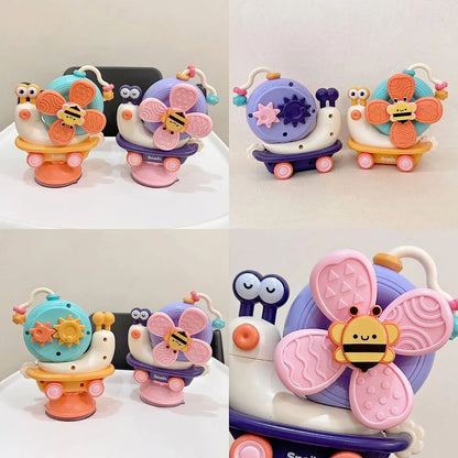 5 in 1 Baby Suction Cup Spinner for 0-12Month Snail Windmill Spinning Music Dining Table Infant Baby Fun Emotion Soothing Toy