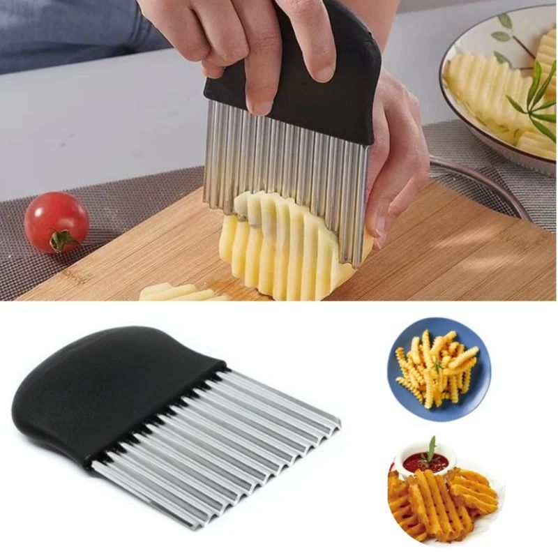 Cortador Ondulado de Batata Frita em Aço Inoxidável Fatiador de Batata Ferramentas Gadget de Cozinha para Fazer Batata Frita em Aço Inoxidável