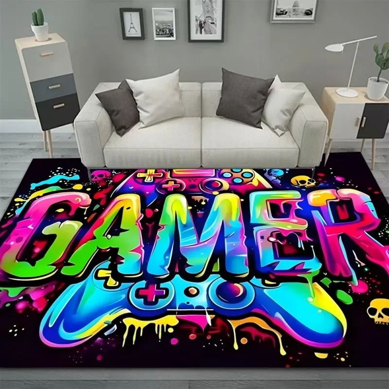 Gaming Rug for Boys Room Gamer Rug with Controller Design Carpet for Game Room Bedroom Decor Non-slip Machine Washab Mat