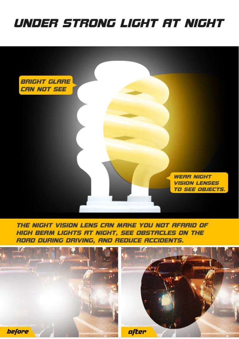 Men Night Vision Polarized Photochromic Sunglasses Aviator Style Yellow Color Change Lenses Driving Sun Glasses