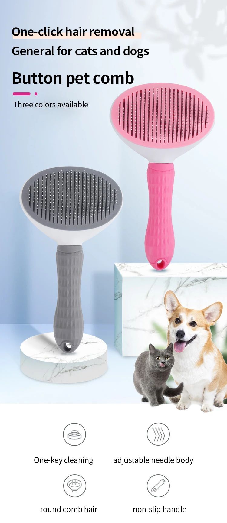 Escova de Pelo para Gatos e Cães Pente de Grooming e Cuidado Escova de Gatos Pente de Aço Inoxidável para Cães de Pelo Longo Limpeza de Animais de Estimação Acessórios para Gatos e Cães