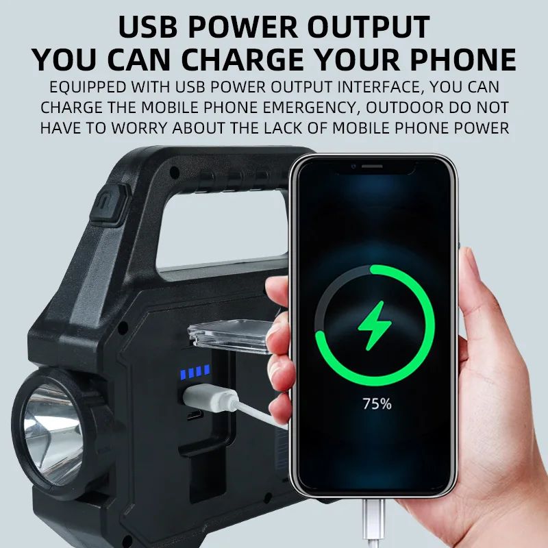 High Power Led Flashlights Rechargeable Camping Work Light Multi Functional Portable Light Solar Charging 6 Lighting Modes ?