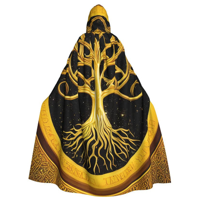 Tree Of Life Celtic Adult Cloak Cape Hooded Medieval Costume Witch Wicca Vampire Elf Purim Carnival Party