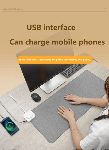 Intelligent Electric Heating Mouse Pad Winter Hand Warmer Computer Desk Heated Mat Office Desk Warming Pad Keyboard Table Mat